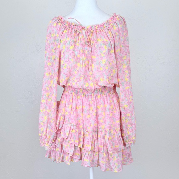 NWT LoveShackFancy Rayna Mini Dress in Melon Punch Floral Print Size M - Picture 2 of 16
